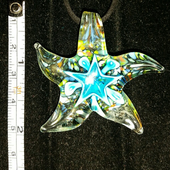 NEW Italian Blue Starfish Murano Lampwork Necklace - Picture 3 of 4